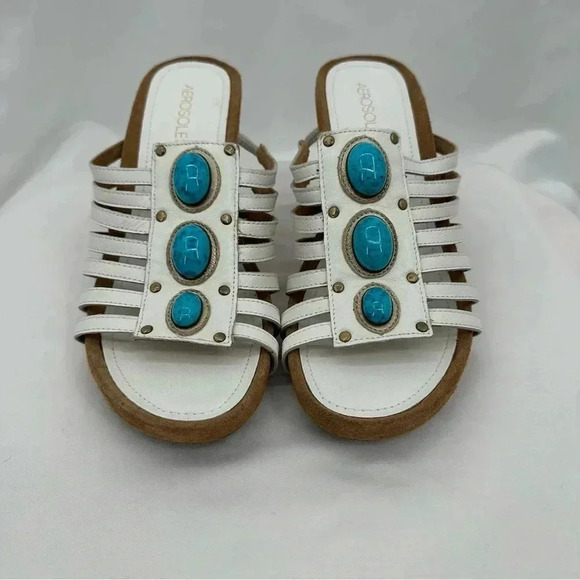 Aerosoles Womens Jewel of Rock Leather Sandals 7M White Slip On 2.75" Heel - Picture 1 of 10